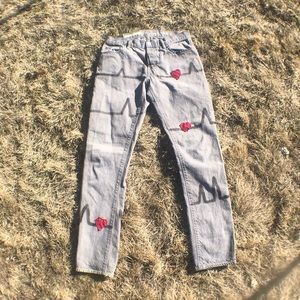 ONE OF ONE custom hand sewn heartbeat skinny jeans